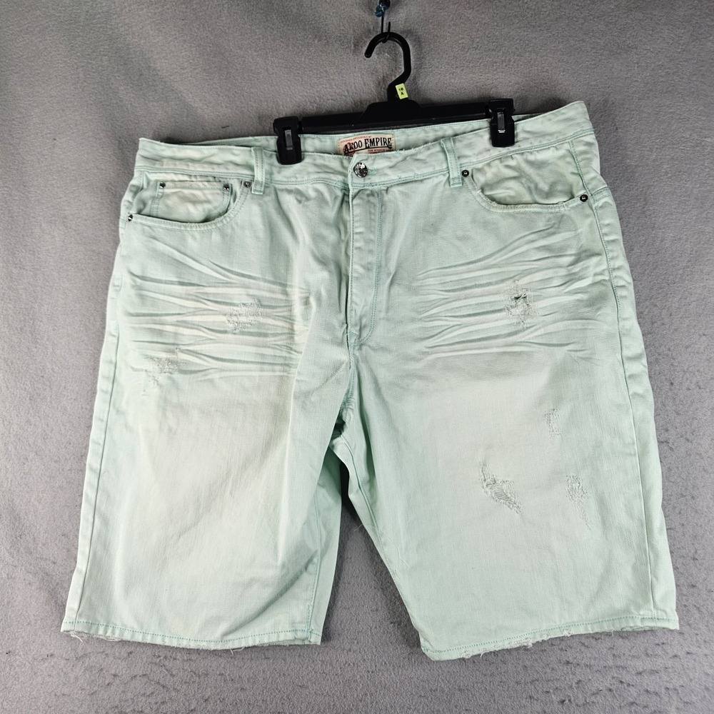 AKOO Shorts Mens 44 Green Light Wash Denim Distressed Bermuda 12 Inseam Standard